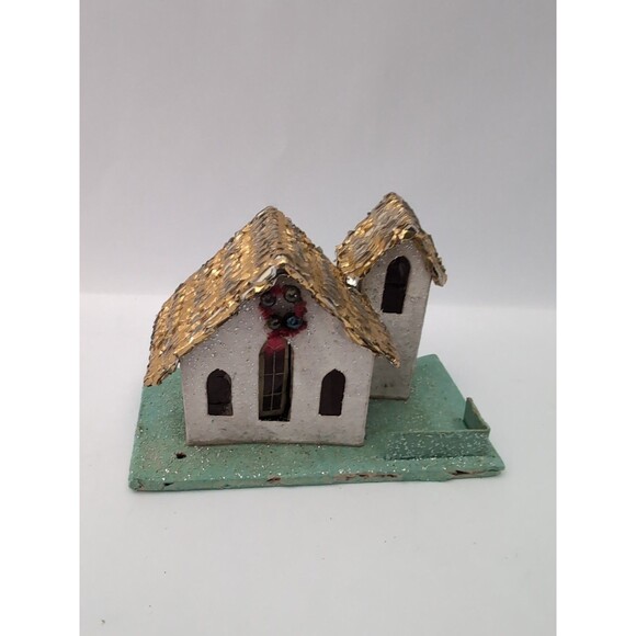 Vintage Putz Japan Christmas Village Houses Large Church Set of 4 - Picture 7 of 16